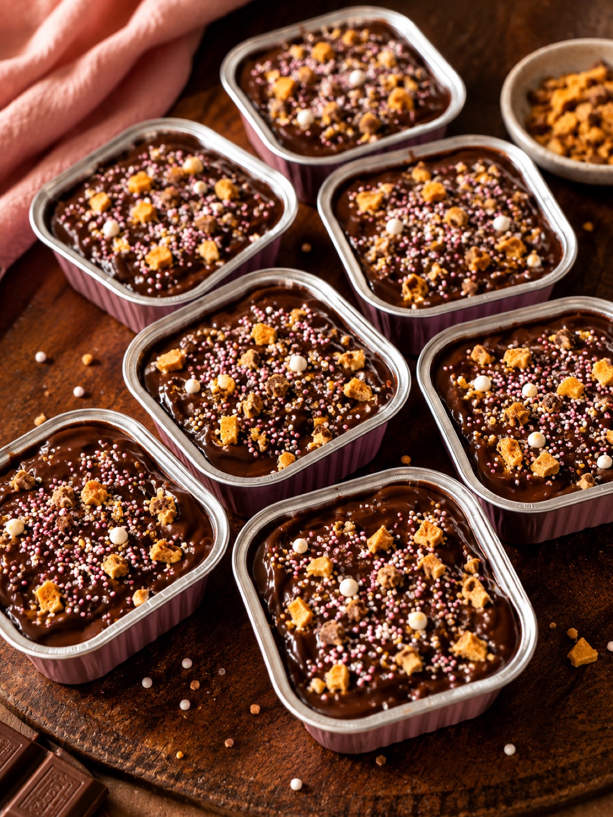 Chocolate drizzled popcorn with butterfinger crumble